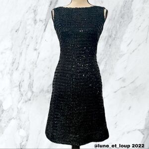 VINTAGE Saks 5th Avenue Black Sequined Cocktail Dress